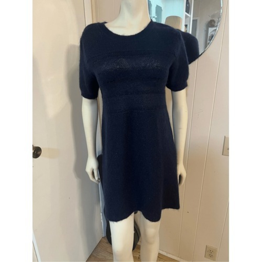 Vanessa Bruno Sparkly Blue Short Sleeve Mohair Blend Knit Tunic Dress Size 2